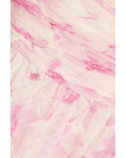 Mikael Aghal Pink Off-the-shoulder Floral-print Chiffon Maxi Dress