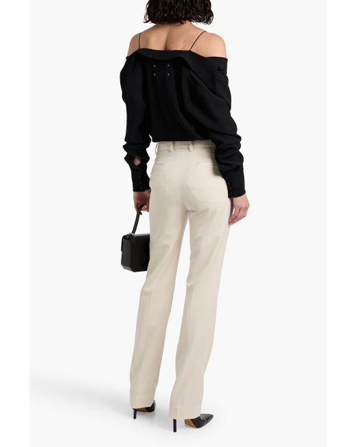 Nili Lotan White Wool-Twill Straight-Leg Pants