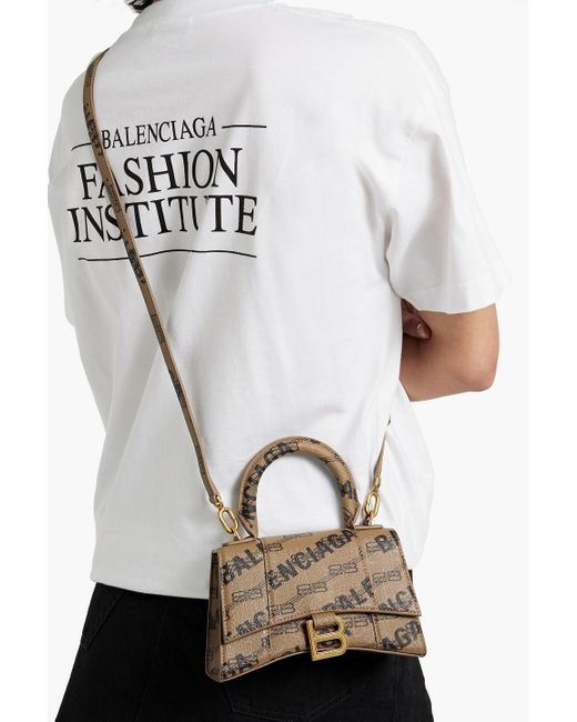 Balenciaga Brown Hourglass Xs Logo-print Textured-leather Shoulder Bag