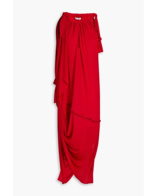 Acne Studios Asymmetric Draped Jersey Midi Dress in Red | Lyst Australia