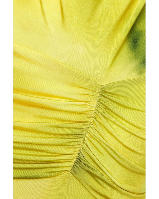 The Attico Yellow Melrose Asymmetric Draped Satin-jersey Midi Dress