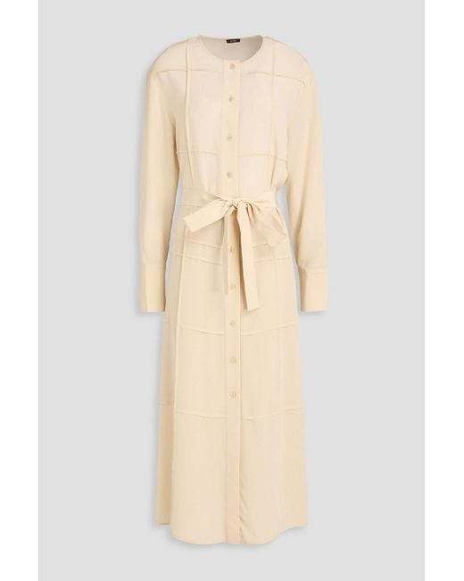 Joseph Natural Helene Belted Silk Crepe De Chine Midi Dress