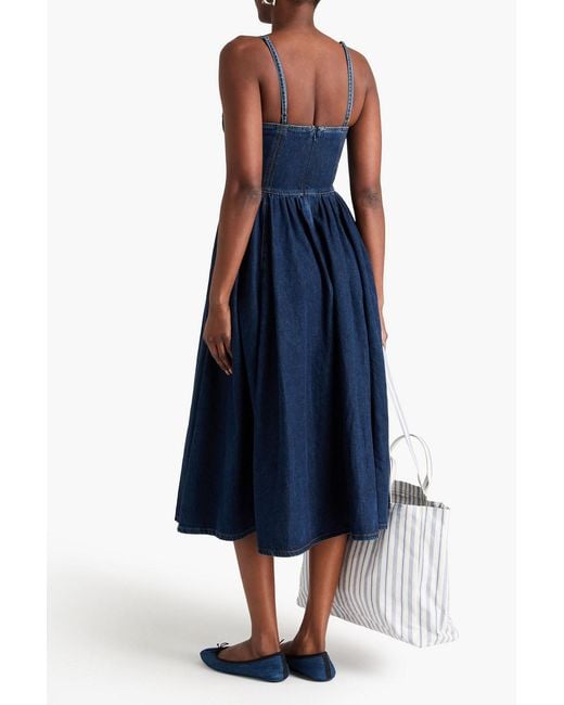 Sandro Blue Rickrack-Trimmed Denim Midi Dress