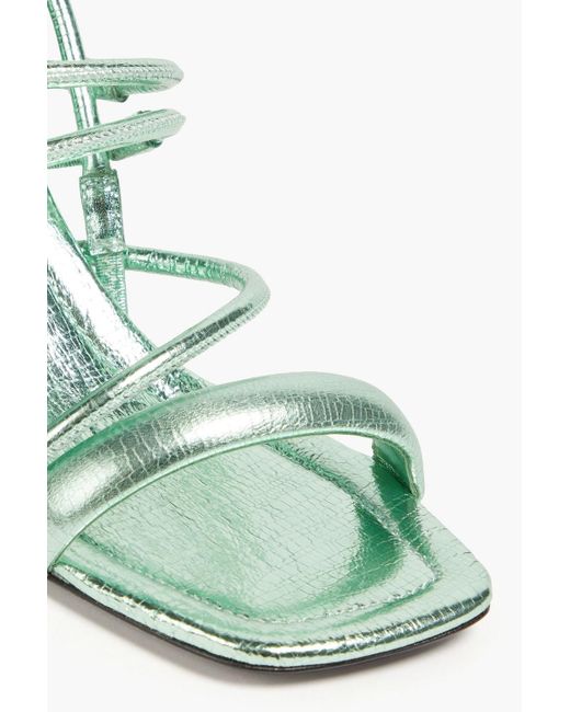Sandro Green Metallic Cracked-leather Slingback Sandals