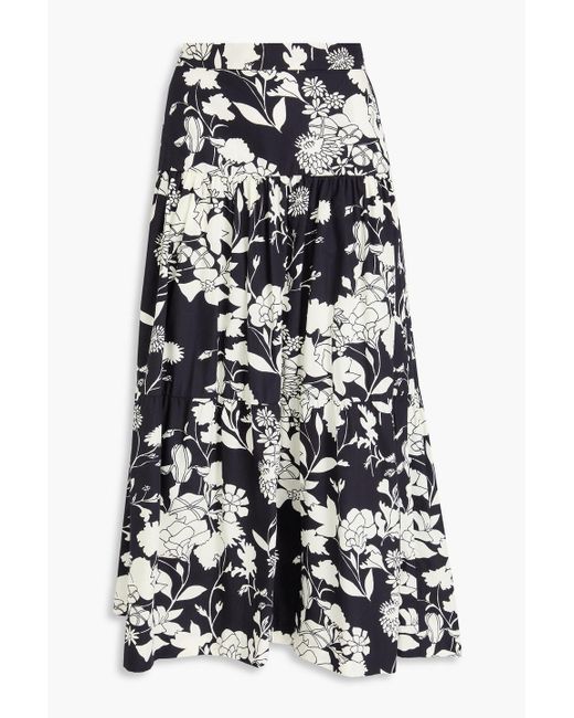 Maje White Floral-Print Cotton Midi Skirt