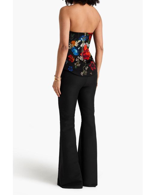 Camilla Red Floral-Print Embellished Silk-Blend Crepe Peplum Bustier Top