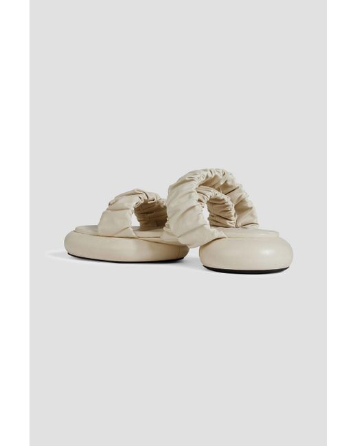 Jil Sander White Ruched Leather Platform Sandals