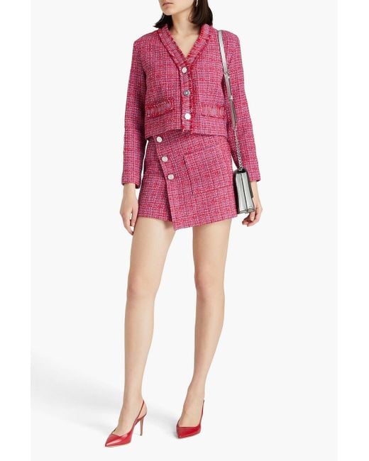 Maje Pink Cropped jacke aus tweed mit fransen