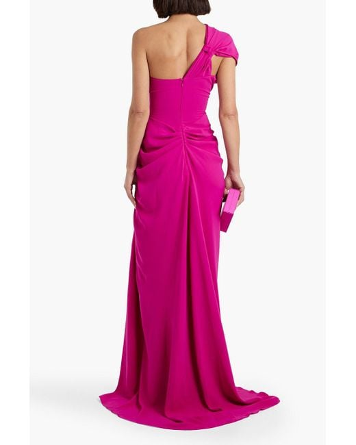 Rhea Costa Pink One-shoulder Draped Cady Gown