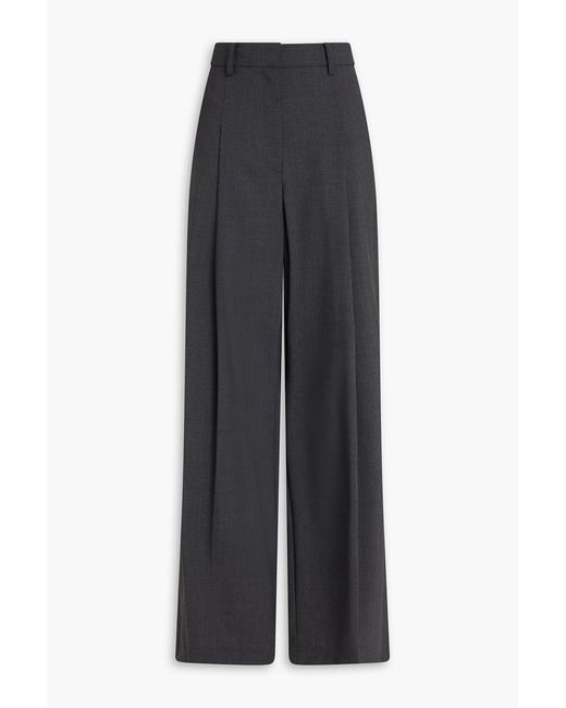 Theory Gray Wool-Blend Crepe Wide-Leg Pants