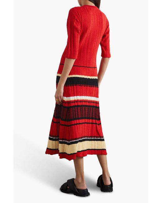 Proenza Schouler Striped Ribbed Cotton blend Midi Dress in Red