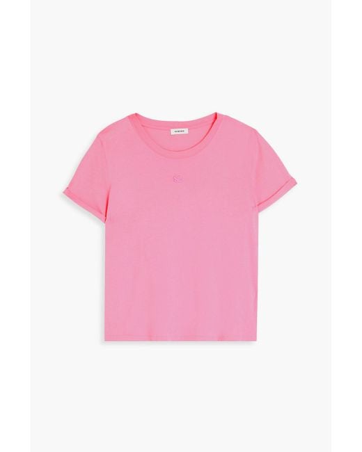 Sandro Pink T-shirt aus baumwoll-jersey mit stickereien