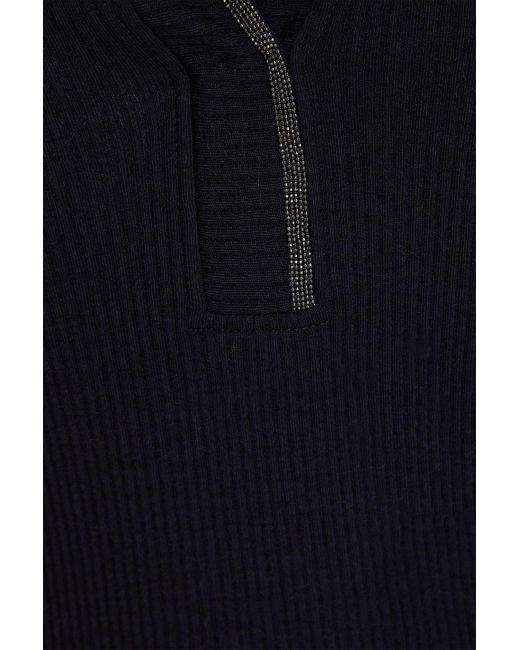 Brunello Cucinelli Blue Bead-embellished Wool-jersey Top
