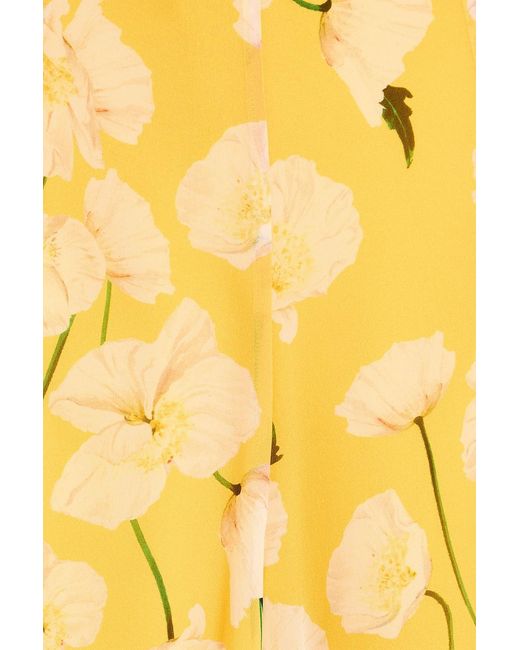 Carolina Herrera Yellow Floral-Print Silk-Crepon Wide-Leg Pants