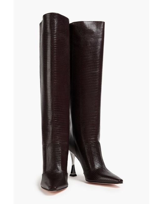 Gina Black Crystal-embellished Lizard-effect Leather Knee Boots