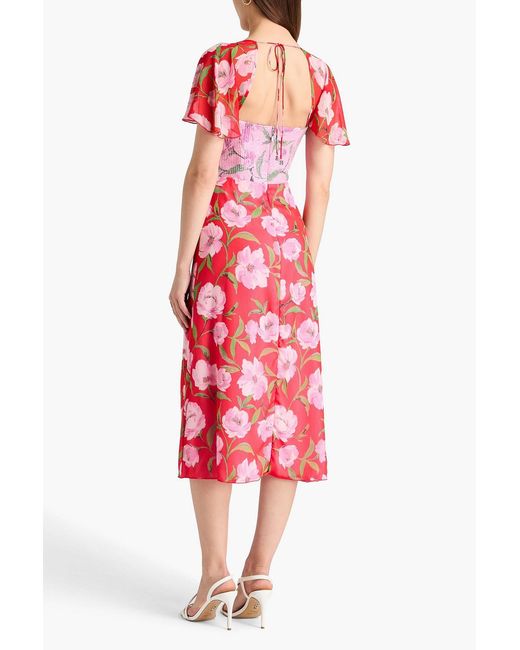 ROTATE BIRGER CHRISTENSEN Red Floral-print Crepon And Tulle Midi Dress