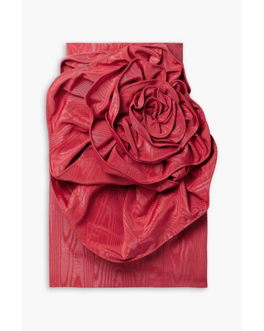 Huishan Zhang Red Clarisse Strapless Appliquéd Cotton-Blend Moire Mini Dress
