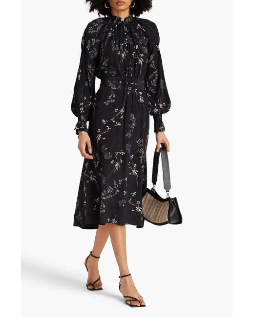 byTiMo Black Floral-print Satin Midi Dress