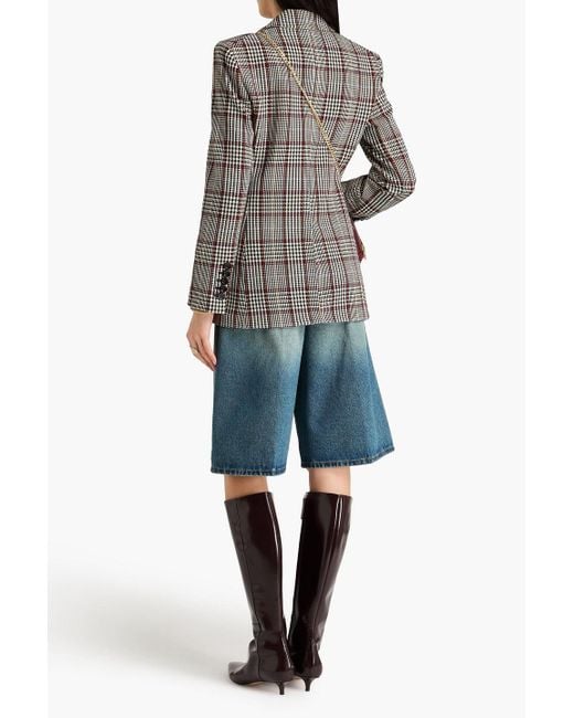 Veronica Beard Gray Ellette Dickey Double-Breasted Prince Of Wales Checked Tweed Blazer