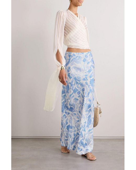 Stella McCartney Blue Printed Silk-Twill Maxi Skirt