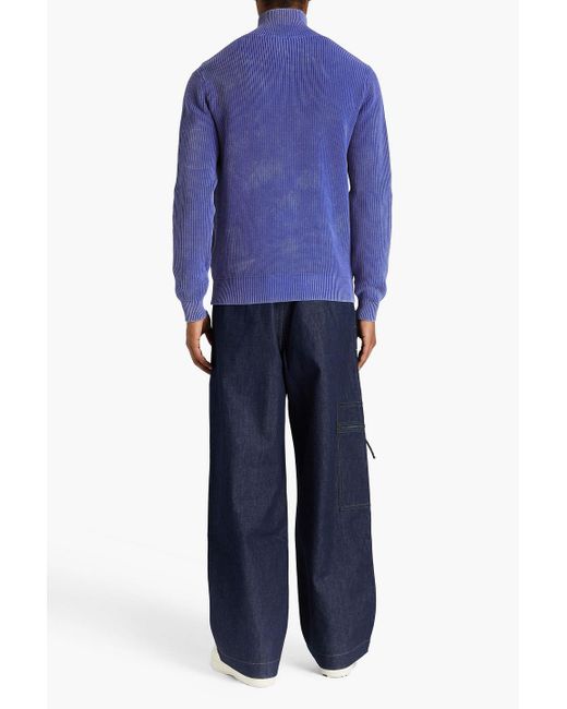 J.W. Anderson Blue Faded Ribbed Cotton Half-zip Sweater for men