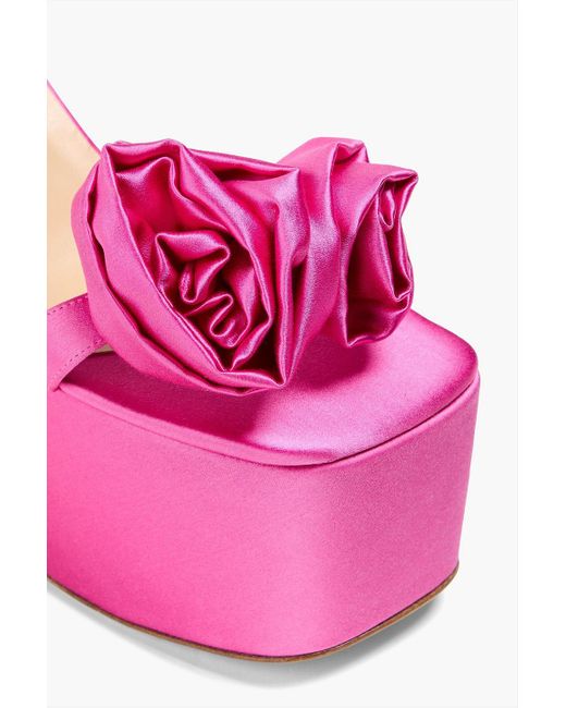 Magda Butrym Pink Floral-Appliquéd Satin Platform Sandals