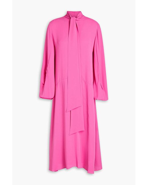 By Malene Birger Pink Pussy-bow Crepe Midi Shirt Dress
