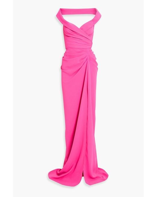 Rhea Costa Pink Wrap-effect Draped Crepe Gown