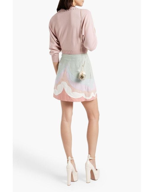 Valentino Garavani White Color-block Linen Mini Skirt