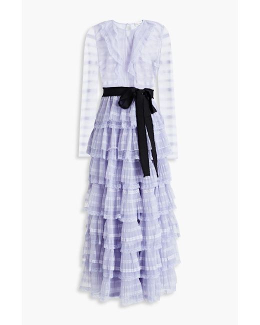 RED Valentino White Tiered Lace-trimmed Tulle Midi Dress
