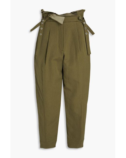 3.1 Phillip Lim Green Cropped Hammered Cotton And Linen-blend Tapered Pants