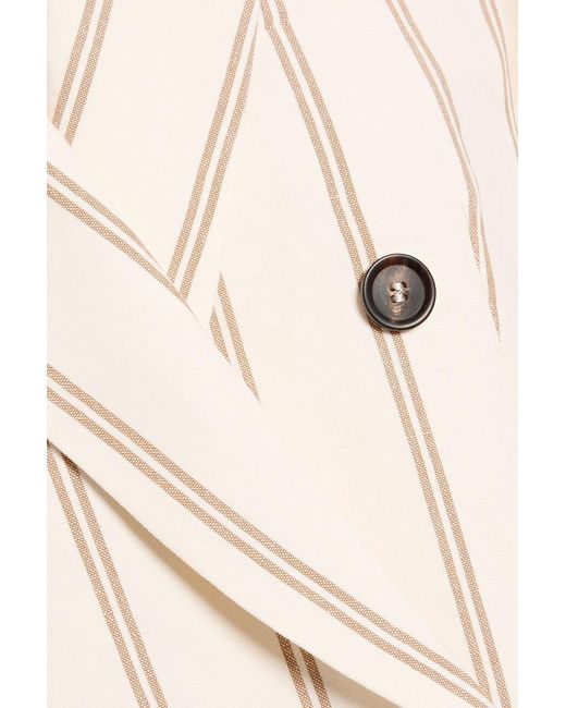 Brunello Cucinelli Natural Double-Breasted Striped Linen And Cotton-Blend Blazer