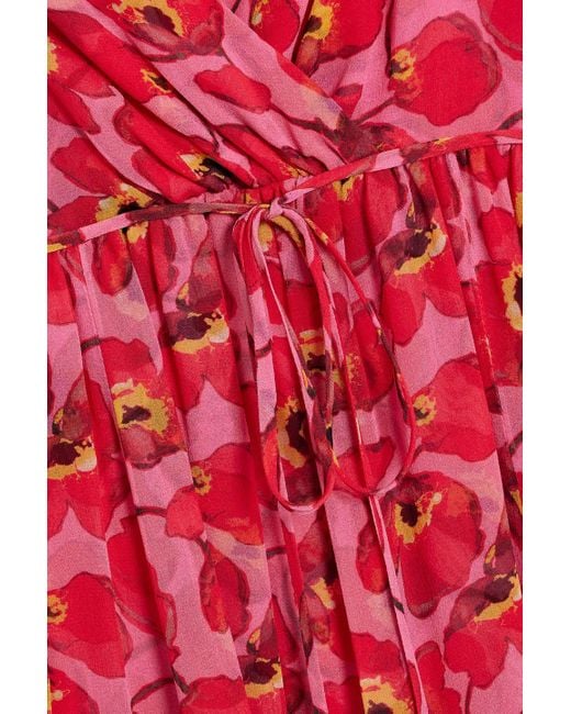 Carolina Herrera Red Wrap-effect Floral-print Silk-chiffon Midi Dress