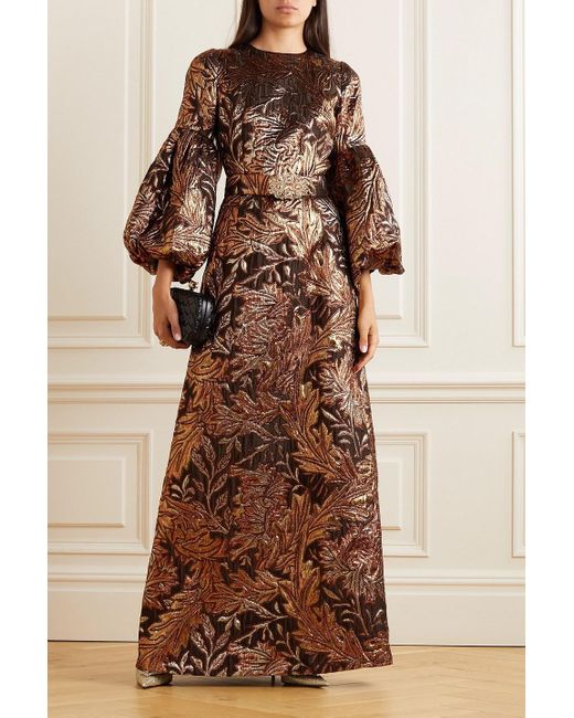Andrew Gn Belted Brocade Gown in Brown | Lyst Andrew Gn Belted Brocade Gown in Brown | Lyst