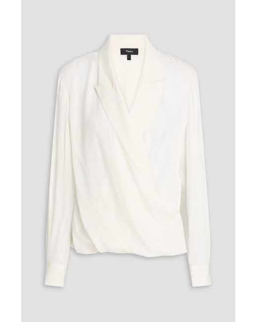 Theory White Wrap-Effect Silk Blouse