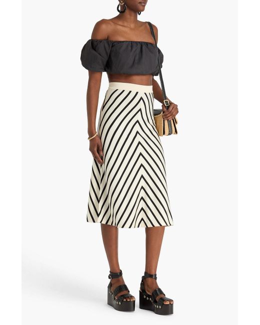 Zimmermann White Striped Stretch-knit Midi Skirt