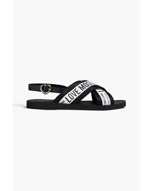 Love Moschino Black Logo-Print Webbing Sandals