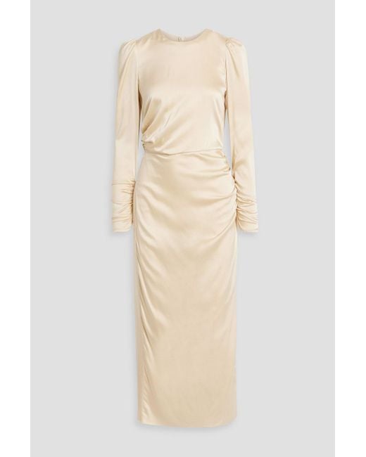 Zimmermann Natural Ruched Silk-blend Satin Midi Dress