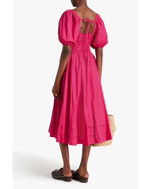 Ulla Johnson Pink Palma Gathered Cotton-poplin Midi Dress