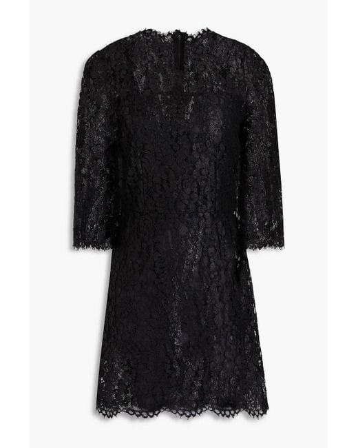 Dolce & Gabbana Black Minikleid aus schnurgebundener spitze aus einer baumwollmischung in metallic-optik