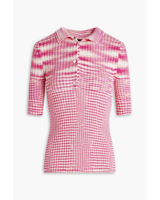 Missoni Pink Space-dyed Ribbed-knit Polo Shirt