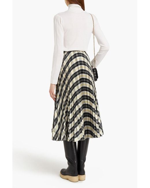 RED Valentino White Pleated Checked Shell Midi Skirt