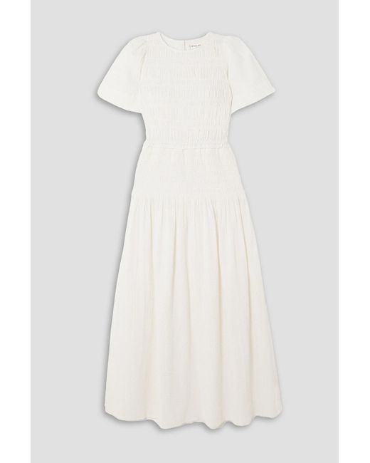 Apiece Apart White Siempre Smocked Cotton-seersucker Maxi Dress