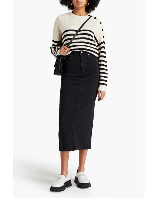Maje Black Denim Midi Skirt
