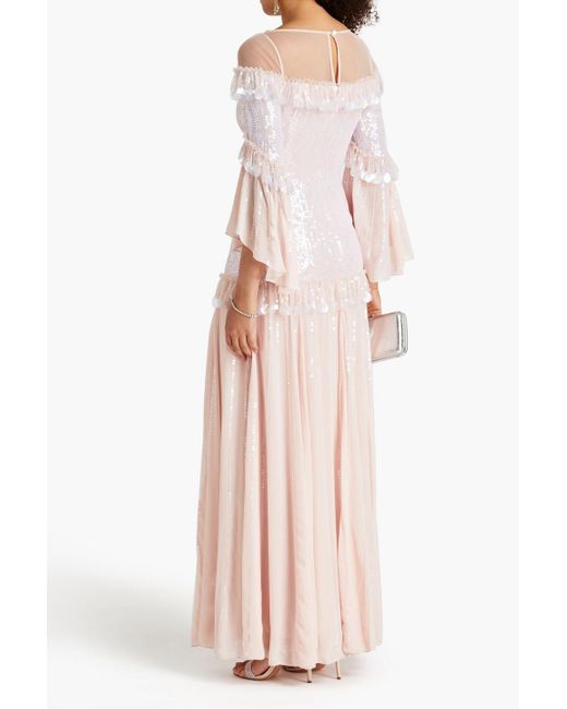 Temperley London Pink Sylvan Crepe De Chine-paneled Sequined Tulle Maxi Dress