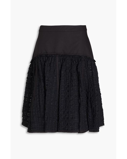 3.1 Phillip Lim Black Taffeta-paneled Checked Seersucker Midi Skirt