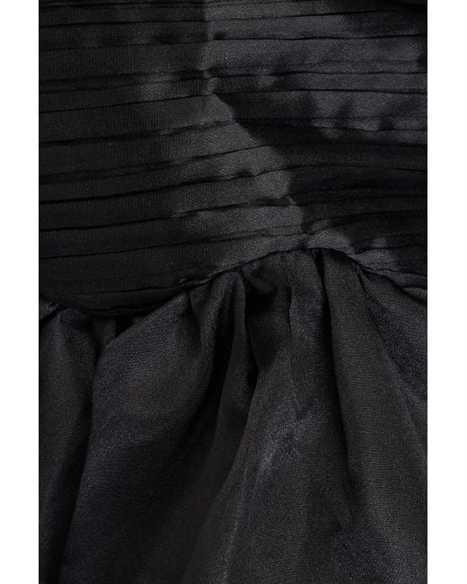 Aje. Black Joan Asymmetric Pintucked Organza Mini Dress