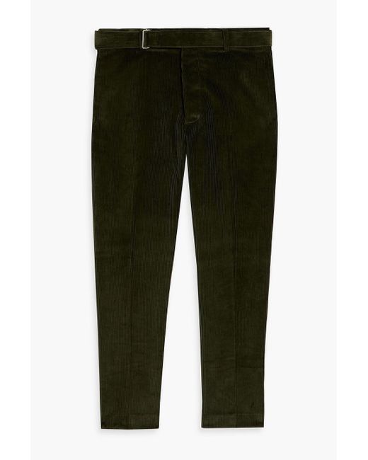 Officine Generale Green Hoche Belted Cotton-Corduroy Pants for men