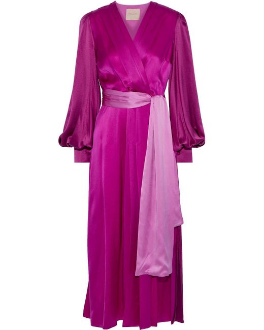 Roksanda Purple Elena Wrap-effect Two-tone Silk-satin Midi Dress Magenta
