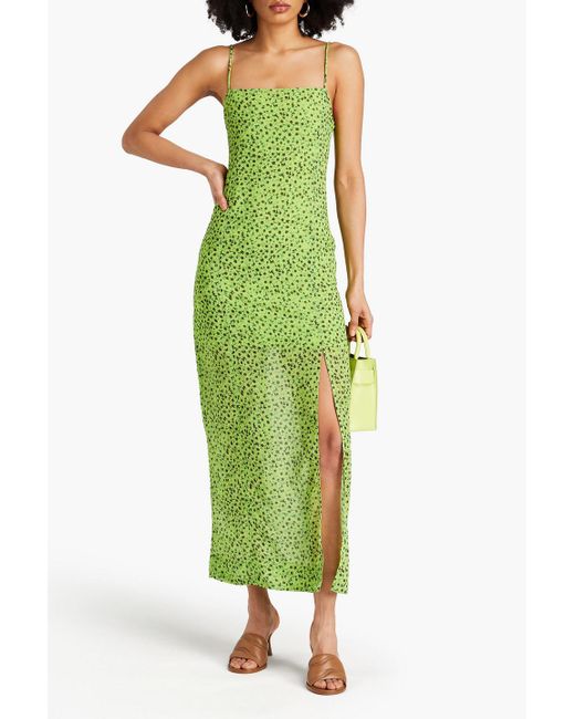 Ganni Green Floral-print Voile Maxi Dress